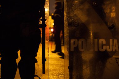 Polis memurları sokak protesto. Kolluk.