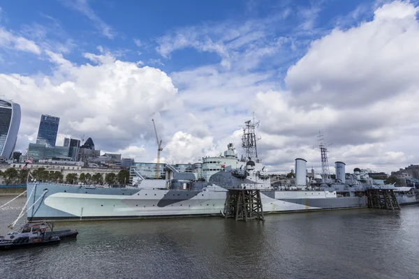 HMS Belfast hafif kruvazör savaş gemisi Londra — Stok fotoğraf