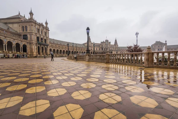 Plaza De Espana, Σεβίλλη, βροχερή μέρα — Φωτογραφία Αρχείου