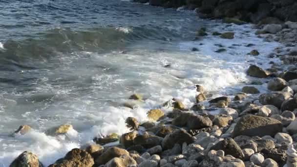 Onde oceaniche che si infrangono sulle rocce . — Video Stock