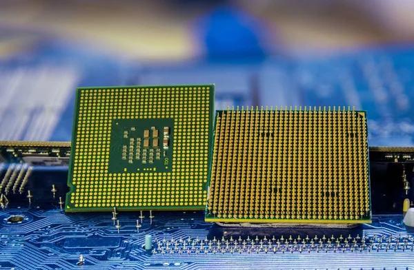 Technology background with computer processors CPU concept blue circuit board texture — Stock Photo, Image