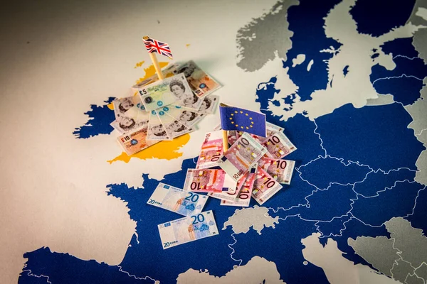 Concepto de Brexit y poder económico en un mapa de la UE — Foto de Stock