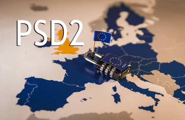 Padlock over EU map, PSD2 metaphor — Stock Photo, Image