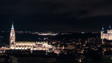 Toledo 'da gece manzarası, Castilla La Mancha, İspanya