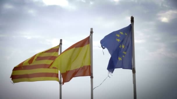 Catalonia Spain European Union Shredded Flags Suitable Catalonia Independence Problems — Stock Video