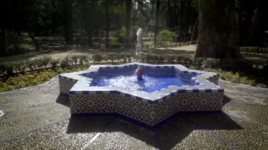 Yıldız şekli çeşme ile akan su Maria Luisa Park, Sevilla, İspanya. Ağır çekim 120 fps çekim. Cordoba, İspanya