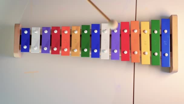 Kind spelen met xylofoon en muziek leren. — Stockvideo