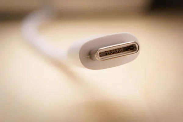 white USB Type C cable , close up view