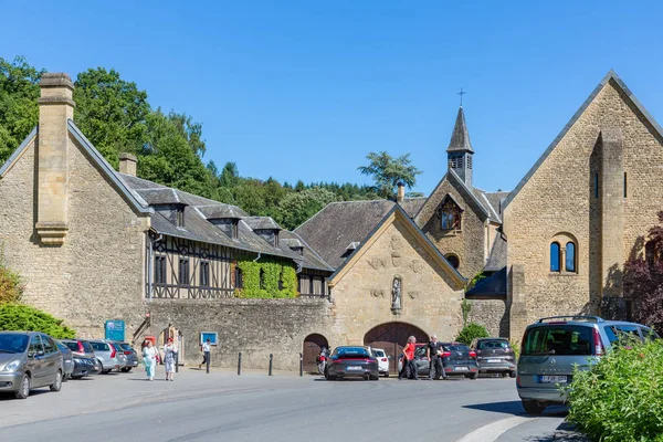 Entrance famous Orval Abbey in Belgian Ardennes — Stock Photo, Image