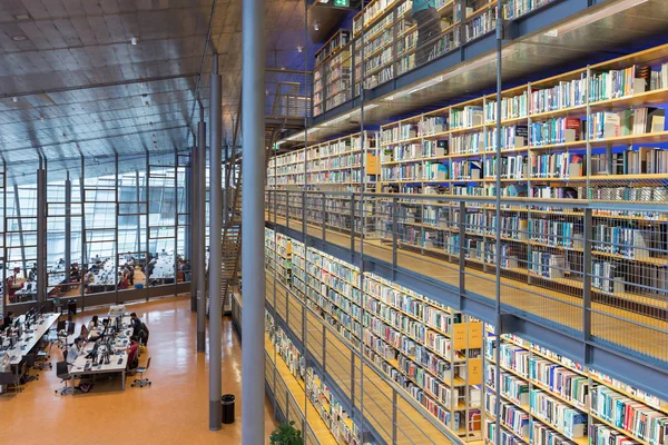 Studenten in de bibliotheek van de Technische Universiteit Delft, de Netherlan — Stockfoto