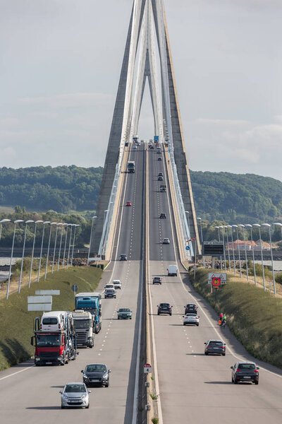 Traffic at Pont de Normandie near Le Havre in France