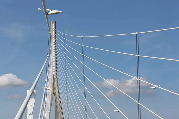 Obelisk z lin stalowych z francuski most Pont de Normandie — Zdjęcie stockowe