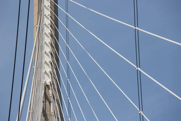 Pyloon met stalen kabels uit Franse brug Pont de Normandie — Stockfoto