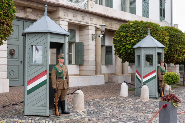 Macaristan Cumhurbaşkanlığı Sandor Sarayı 'nın önündeki muhafızlar Budapeşte — Stok fotoğraf