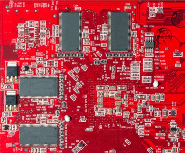 Bilgisayar video kartında elektronik devre ve çip detayları