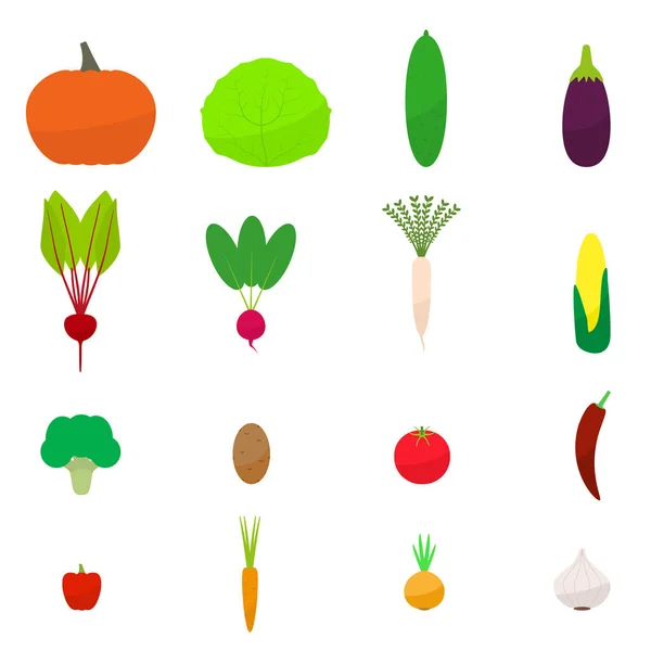 Ensemble vectoriel plat icône de légumes de couleur — Image vectorielle