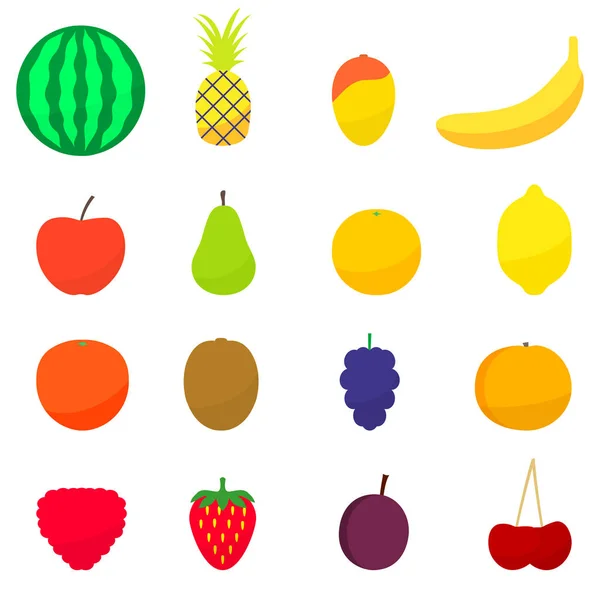 Illustration vectorielle d'un ensemble de fruits plats colorés — Image vectorielle