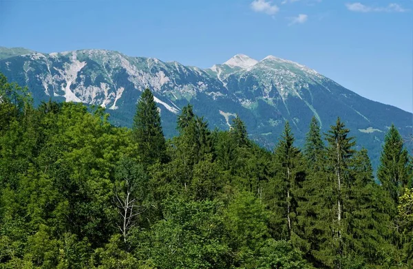 Blick von der Winzerschlucht über den Wald auf die Mezakla-Gipfel — Stockfoto