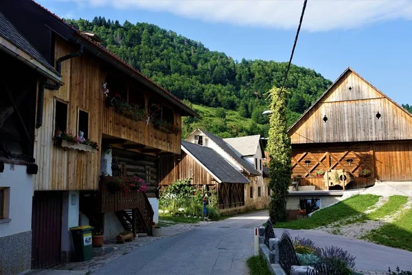 Birkaç ahşap evler Zasip Bled yakın — Stok fotoğraf