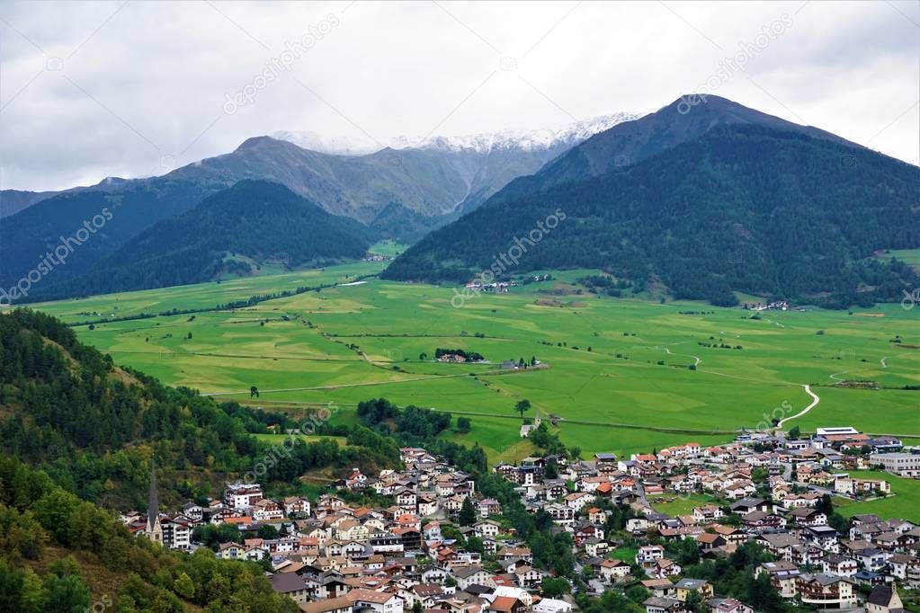 View over Mals in South Tyrol near the border to Austria and Switzerland