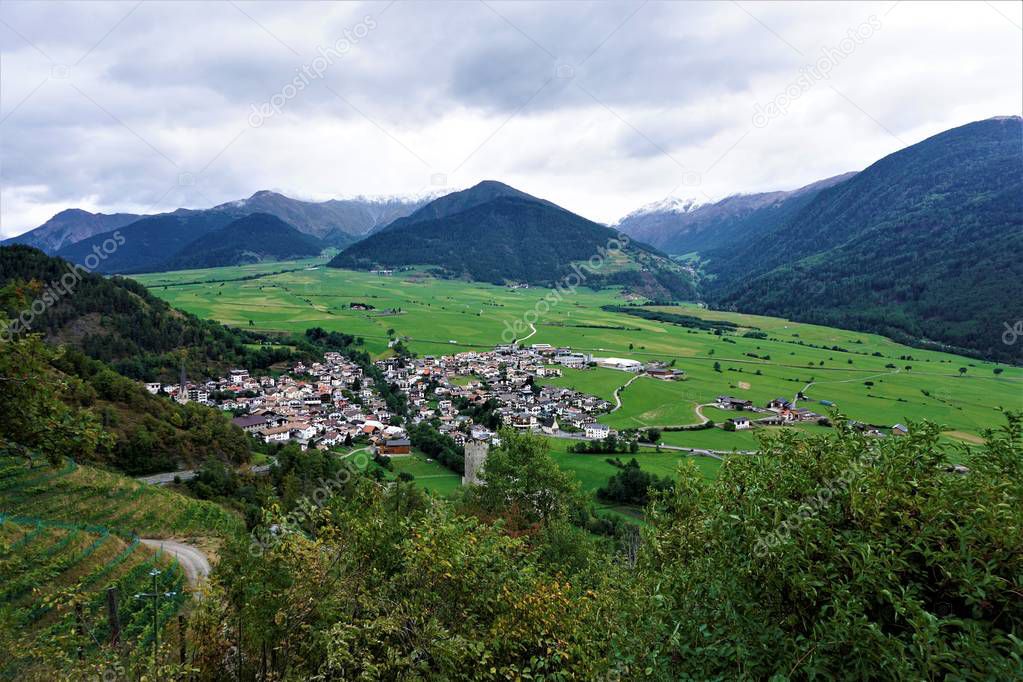 View over the municipality of Mals in South Tyrol