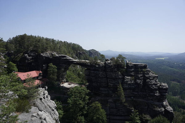 Prebischtor gate and hotel Falcon 's nest in Bohemian Switzerland
