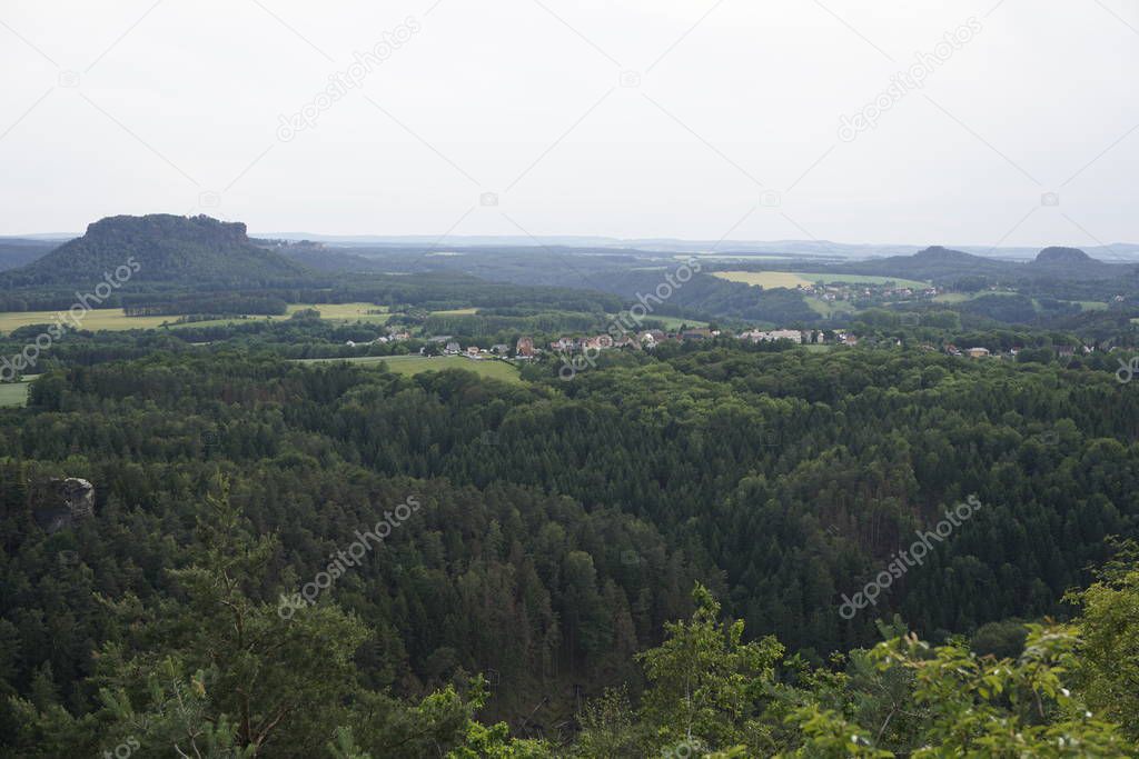 View from Brand mountain to different famous table hills in Saxon Switzerland