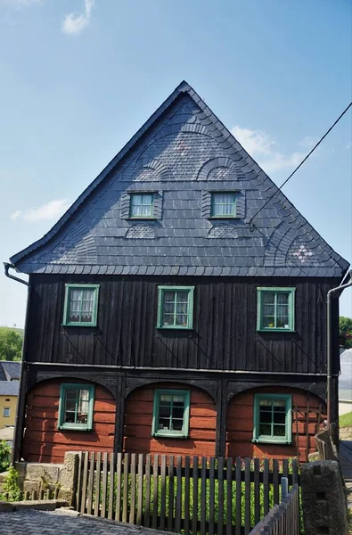 Traditionelles Oberlausitzer Haus Hinterhermsdorf Sächsische Schweiz Deutschland — Stockfoto