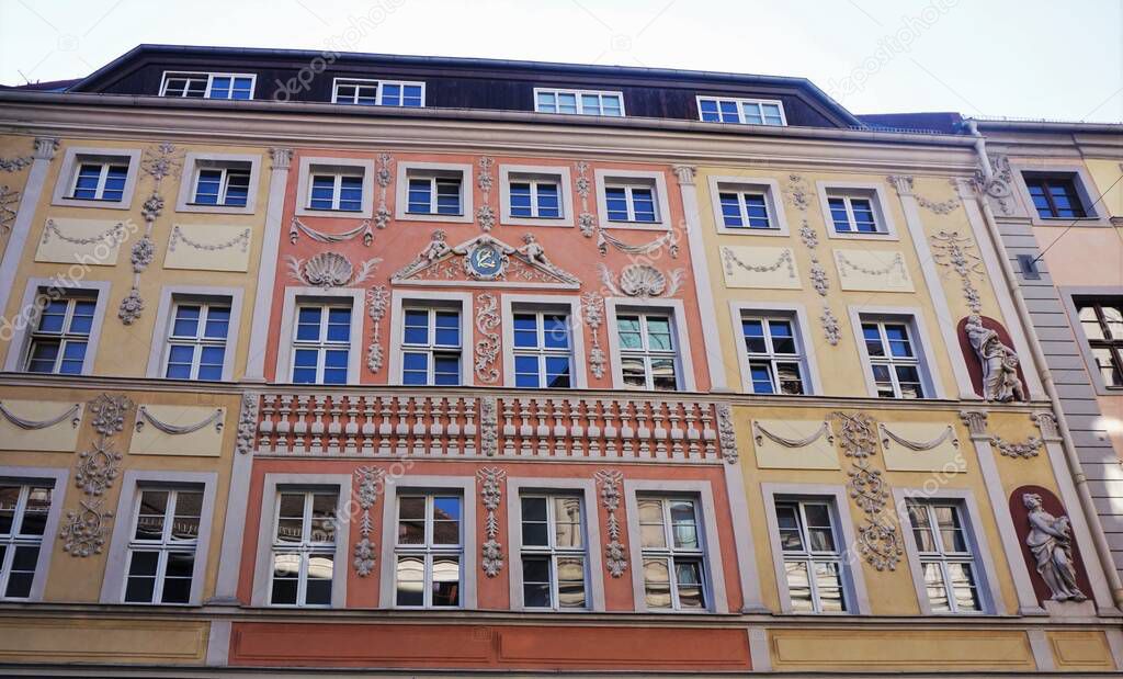 Beautiful facades of houses in the city center of Bautzen, Germany