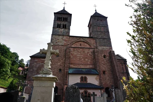 Vue Sur Les Croix Les Pierres Tombales Cimetière Abbaye Murbach — Photo