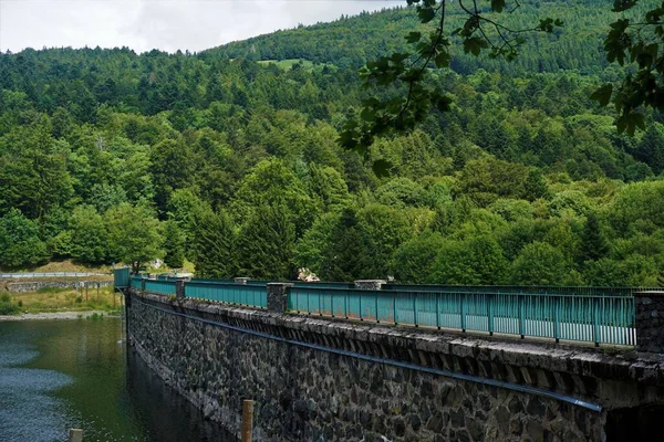 Puente Sobre Presa Mampostería Lac Lauch Los Vosgos Francia Imagen De Stock