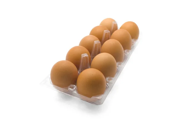 Eggs in clear plastic tray