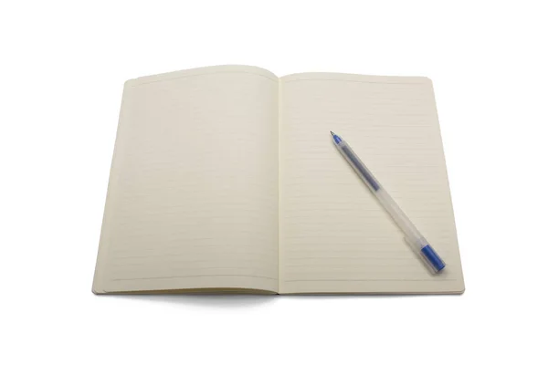 Blank lined notebook with blue pen — Stock Photo, Image