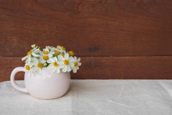 Strauß weißer spanischer Nadelblumen in pastellrosa Vase — Stockfoto