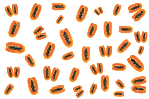 Gesneden papaja's patroon geïsoleerd op witte achtergrond — Stockfoto