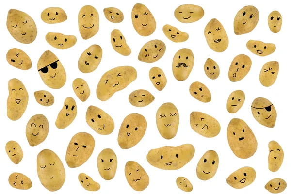 Padrão de batatas com rosto de desenho animado isolado no fundo branco — Fotografia de Stock