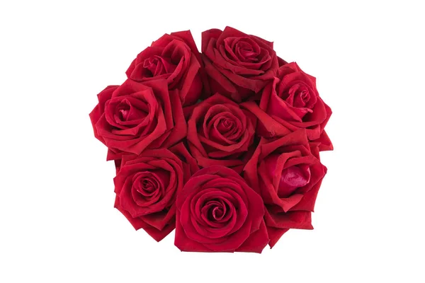 Στρογγυλή Φόντο Κατασκευασμένα Από Κόκκινα Τριαντάφυλλα Απομονωθεί Λευκό — Φωτογραφία Αρχείου