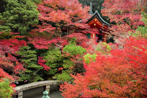 Campanile e colorato giardino zen del tempio di Bishamondo in autunno, Kyoto, Giappone — Foto Stock