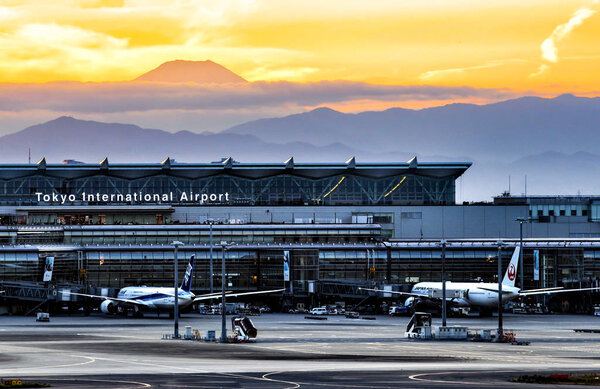 Tokyo International Haneda Airport with Fuji Mountain Background