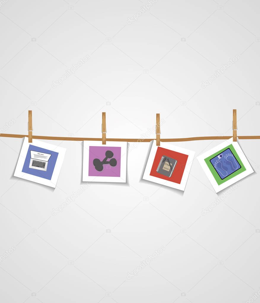 colored backgrounds are hanging on the rope, hold clothespins. On a transparent background.