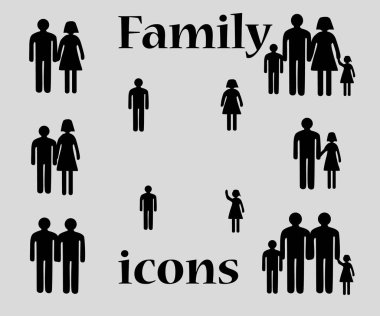 Mutlu aile siyah simgeler.