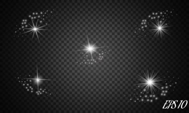Vektör parlayan ışık efekti kümesi patlamaları sparkles şeffaf arka plan ile yıldız.