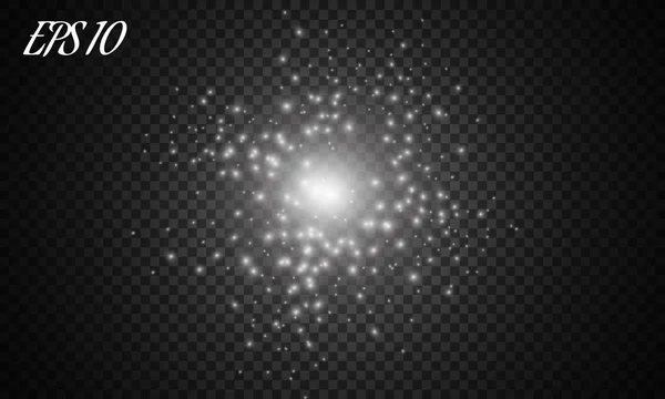 Набір векторного сяючого світлового ефекту зірки спалахи з блискітками на прозорому фоні . — стоковий вектор