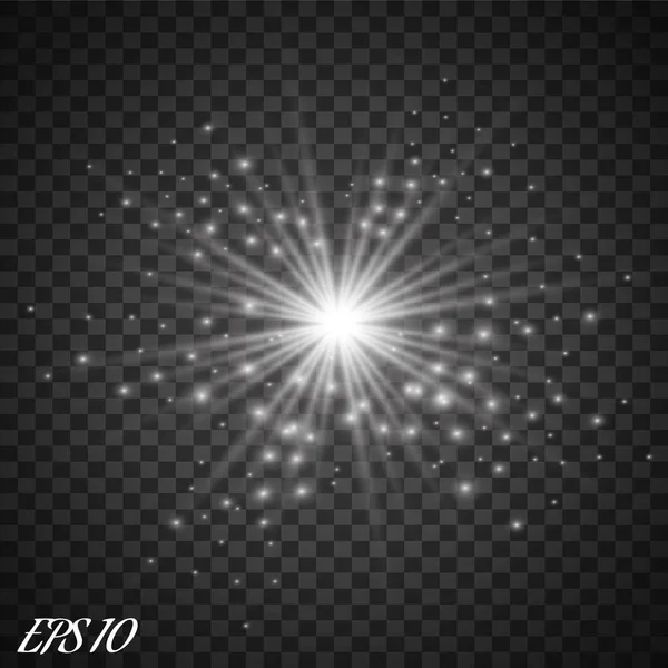 Conjunto de estrellas de efecto de luz brillante vectorial estalla con destellos sobre fondo transparente . — Vector de stock