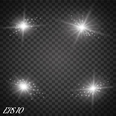 Vektör parlayan ışık efekti kümesi patlamaları sparkles şeffaf arka plan ile yıldız.