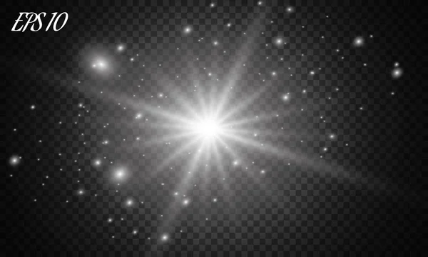 Conjunto de estrellas de efecto de luz brillante vectorial estalla con destellos sobre fondo transparente . — Vector de stock