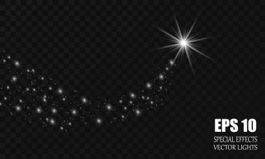 Büyük tozlu parlak bir kuyruklu yıldız. Kayan Yıldız. Parlak ışık efekti. Vektör illüstrasyonu