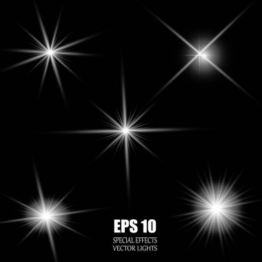 Vektör parlayan ışık efekti kümesi patlamaları sparkles şeffaf arka plan ile yıldız.