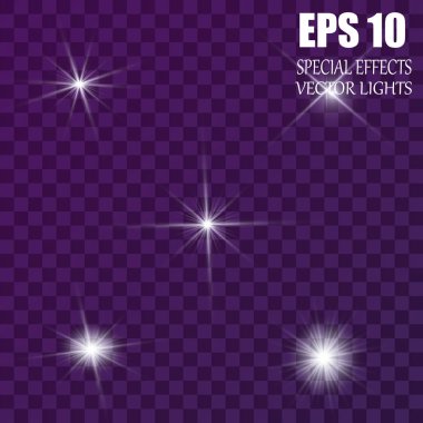 Vektör parlayan ışık efekti kümesi patlamaları sparkles şeffaf arka plan ile yıldız.
