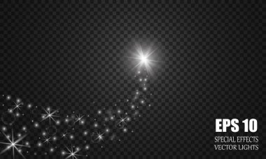 Büyük tozlu parlak bir kuyruklu yıldız. Kayan Yıldız. Parlak ışık efekti. Vektör illüstrasyonu